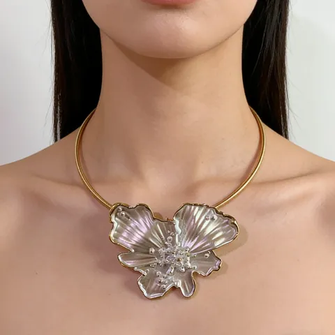 Spanish Designer Style Pearlescent Enamel Butterfly Choker Necklace Bracelet Ring Alloy Jewelry High-End Umber Purple Fashion Accessory