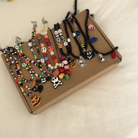 Halloween Acryl Kralenketting Handgemaakte Pompoen Schedel Spin Hanger Halskettingen Punk Statement Sieraden Cadeau Voor Vrouwen