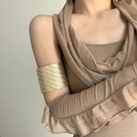 Vintage Maglia Intrecciata Banda Larga Bracciale Rigido Aperto Uomo Donna Lega Galvanica Geometrico Bracciale da Braccio Lusso Alta Gamma Regolabile Gioielli
