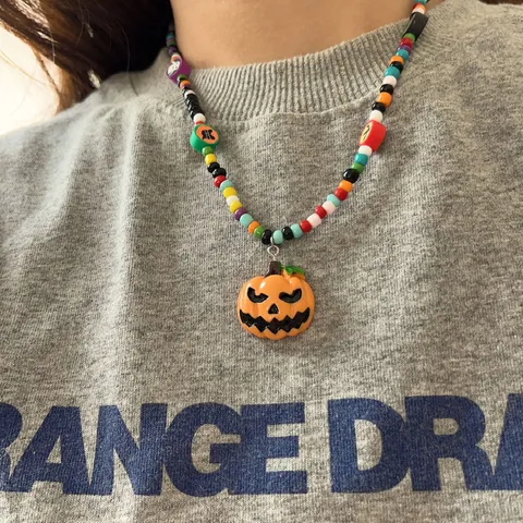 Halloween Acryl Kralenketting Handgemaakte Pompoen Schedel Spin Hanger Halskettingen Punk Statement Sieraden Cadeau Voor Vrouwen