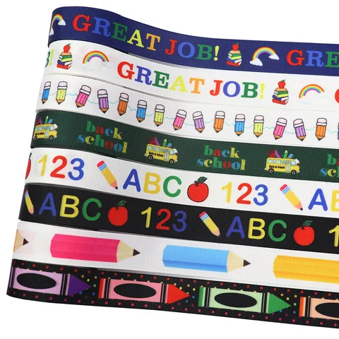 Polyester Grosgrain Ribbon Educational Cartoon Pattern Printed Webbing For DIY Bows Headwear Keychain Phone Lanyards Scrapbooking Decor