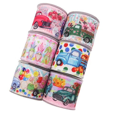 Cartoon Bedrucktes Polyester Drahtkante Band Für Weihnachtsgeschenkverpackung DIY Handwerk Herbst Kürbis Zwerg Muster Leinenoptik Band