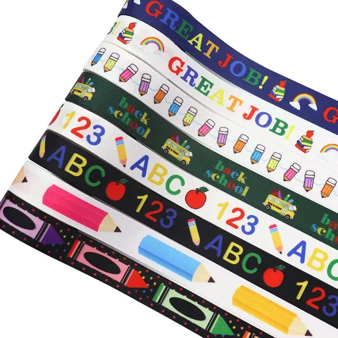 Polyester Grosgrain Ribbon Educational Cartoon Pattern Printed Webbing For DIY Bows Headwear Keychain Phone Lanyards Scrapbooking Decor