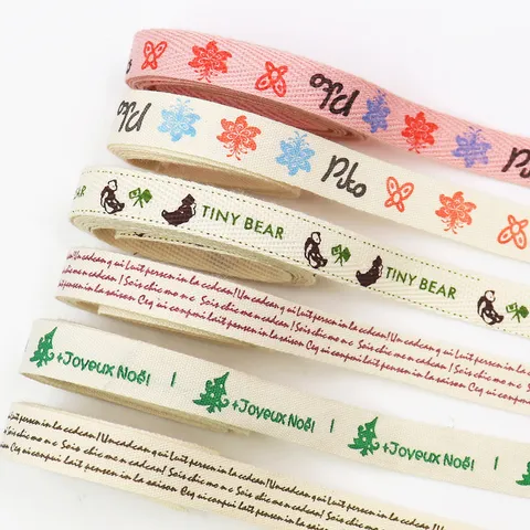 Cotton Linen Vintage Printed Ribbon for DIY Hair Accessories Christmas Snowflake Ribbon Handmade Bow Craft Fabric Tape