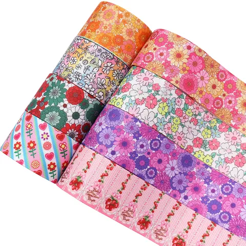 Vintage Polyester Grosgrain Ribbon For DIY Handmade Crafts Gift Wrapping Flower Strawberry Pattern Printed Webbing Hair Bow Accessories