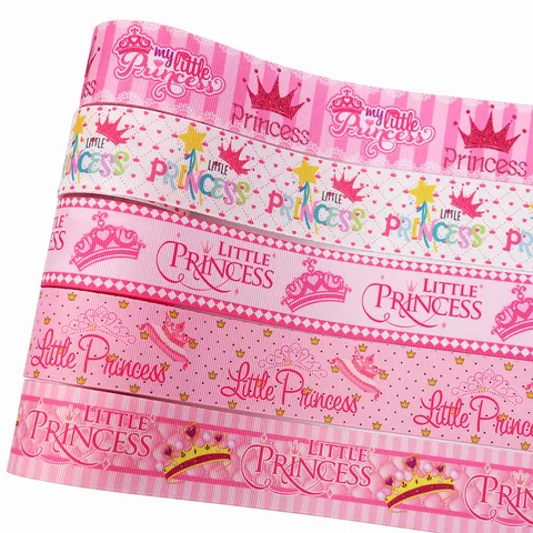 Pink Cartoon Princess Crown Printed Grosgrain Ribbon Polyester Fabric Webbings Tape For Handmade DIY Bows Craft Gift Wrapping Home Decor