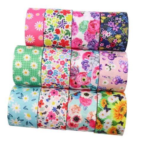 Polyester Printed Grosgrain Ribbon With Botanical Floral Small Print Pattern For Handmade Bows Hair Clip Material DIY Craft Ribbon Trimmings Accessories