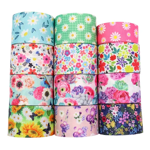 Polyester Printed Grosgrain Ribbon With Botanical Floral Small Print Pattern For Handmade Bows Hair Clip Material DIY Craft Ribbon Trimmings Accessories