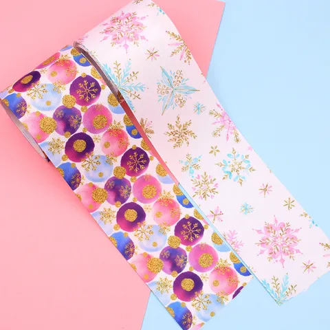 Wide Christmas Snowflake Pattern Grosgrain Ribbon DIY Hair Bow Making Material Polyester Ribbon For Gift Wrapping Decoration