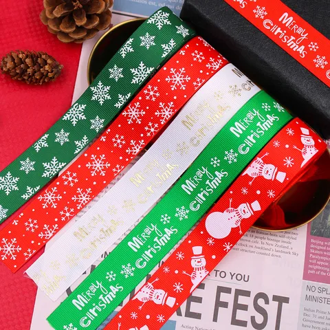 Christmas Grosgrain Ribbon Snowflake Snowman Print Polyester Ribbon For Gift Wrap Holiday Party Decor DIY Craft Ribbon