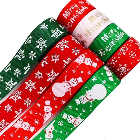 Christmas Grosgrain Ribbon Snowflake Snowman Print Polyester Ribbon For Gift Wrap Holiday Party Decor DIY Craft Ribbon