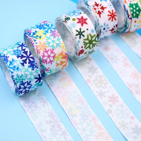 Nastro Grosgrain Motivo Fiocchi di Neve 25mm Poliestere Festivo DIY Materiali Natale Vacanze Confezioni Regalo Fiocco Accessori Capelli