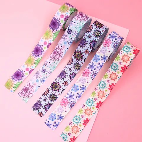 Christmas Snowflake Pattern Multicolor Grosgrain Ribbon Festive Polyester Trim For Gift Wrapping DIY Bows Hair Accessories Holiday Party Decorative Ribbons