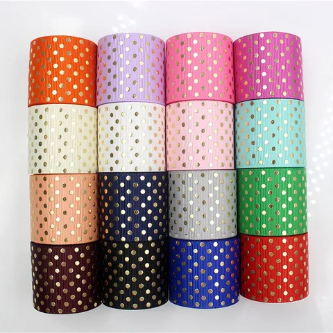 Gold Stamping Polka Dot Grosgrain Ribbon For Hair Bows Making Gift Wrapping Festival Party Decor Polyester Material DIY Crafting Ribbon