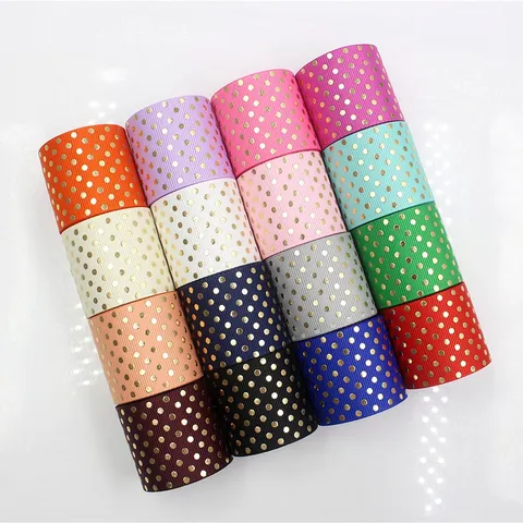 Gold Stamping Polka Dot Grosgrain Ribbon For Hair Bows Making Gift Wrapping Festival Party Decor Polyester Material DIY Crafting Ribbon