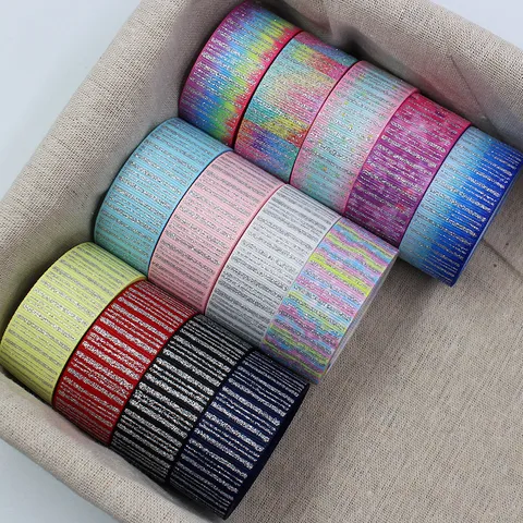 Silver Bronzing Grosgrain Ribbon Rainbow Gradient Solid Color Ribbon For Hair Bows Making Festival DIY Craft Accessories