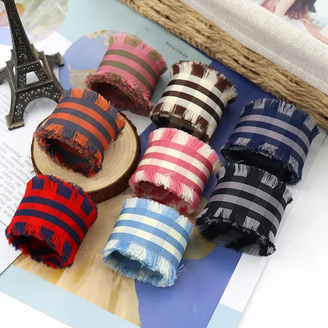 Polyester Frayed Edge Plaid Ribbon For DIY Handcraft Accessories Vintage Striped Ribbon Roll Hair Bows Gift Wrapping Supplies