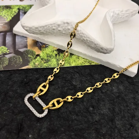 Bracciale Collana a Catena in Acciaio al Titanio Minimalista per Donna Uomo Oro Argento Strass Catena ad Ancora Set di Gioielli