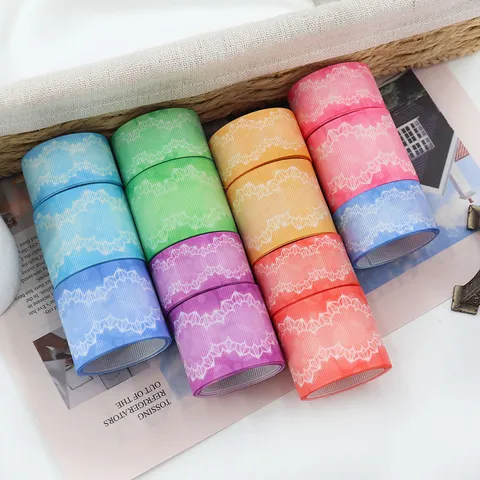 Spitzenmuster Farbverlauf Ripsband Für DIY Haarschleife Zubehör Geschenkverpackung Polyester Deko Band Rolle