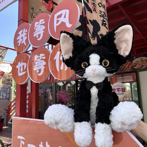 Simulation Devon Rex Cat Plush Toy Black And White Curly Hair Kitty Stuffed Animal Doll Soft Fluffy Pillow Gift