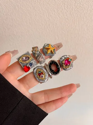 Vintage Legering Emaille Open Ring Voor Vrouwen Breed Stapelen Strass Kunstparel Geometrische Ring Instagram Mode Sieraden Ring Cadeau