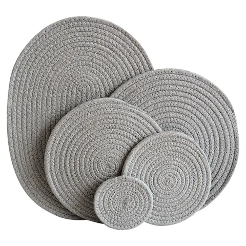 Cotton Linen Braided Heat Insulation Mat Nordic Style Round Placemat Table Mat And Cup Coaster