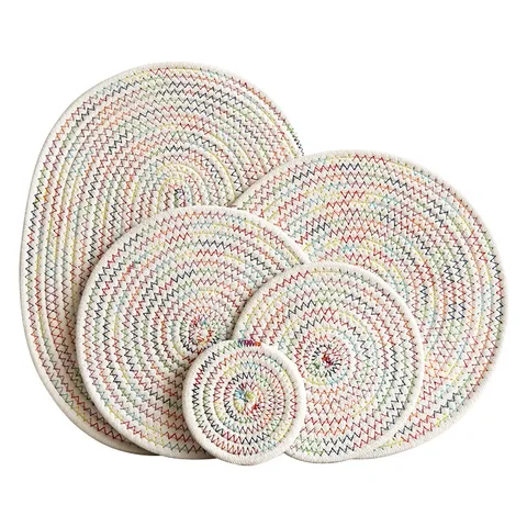 Cotton Linen Braided Heat Insulation Mat Nordic Style Round Placemat Table Mat And Cup Coaster