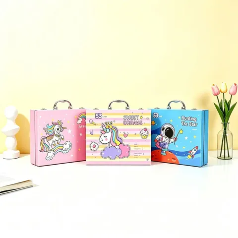 Kids Art Drawing Kit With Unicorn Astronaut Case Watercolor Markers Colored Pencils Painting Tools For Boys Girls Gift