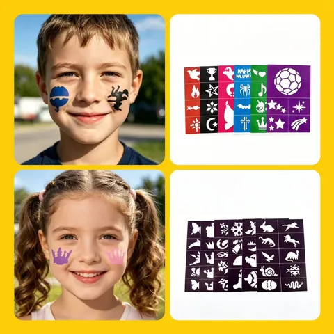 Creative Hollow PVC Body Face Painting Stencils Halloween Ghost Spider Pumpkin Patterns Tattoo Sticker Templates Set For Kids Party World Cup Makeup Decorative Accessories