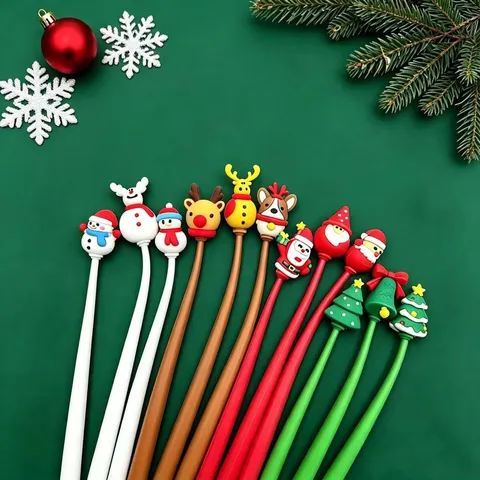Weihnachten Silikon Shake Gelstift Süße Cartoon Santa Schneemann Schwarze Tinte Rollerball Stift Schüler Schreibwaren Geschenk