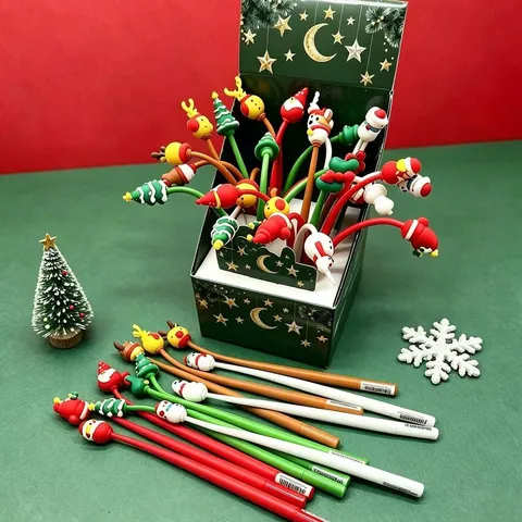 Weihnachten Silikon Shake Gelstift Süße Cartoon Santa Schneemann Schwarze Tinte Rollerball Stift Schüler Schreibwaren Geschenk