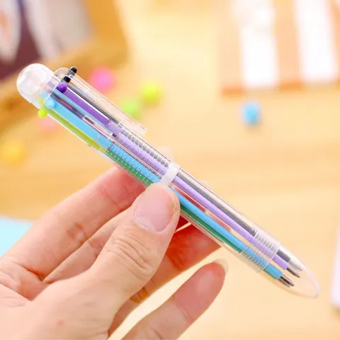 Druckkugelschreiber 6-in-1 Mehrfarbig Transparenter Schaft 0.5 Bunte Tinte Für Büro Schule Studenten Schreiben Geschenk