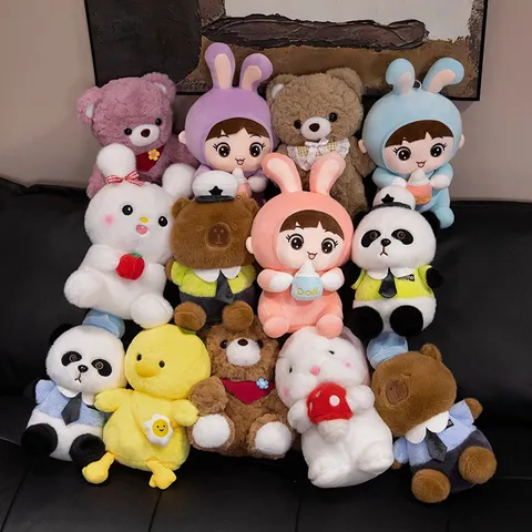 Cute Plush Toy Stuffed Animal Doll Soft Cartoon Rabbit Bear Panda Capybara Kids Soothing Companion Gift