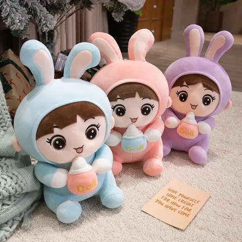 Cute Plush Toy Stuffed Animal Doll Soft Cartoon Rabbit Bear Panda Capybara Kids Soothing Companion Gift