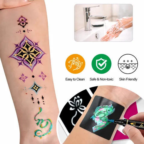 DIY Temporary Tattoo Pens Set Washable Body Paint Markers With Stencils For Kids Party Festival Art Drawing Supplies