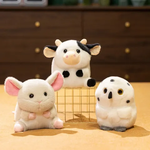 Adorable Peluche Animal Gordito Búho Vaca Ratón Muñeca Rellena Suave Felpa Corta Algodón PP Niño Compañero Calmante Regalo