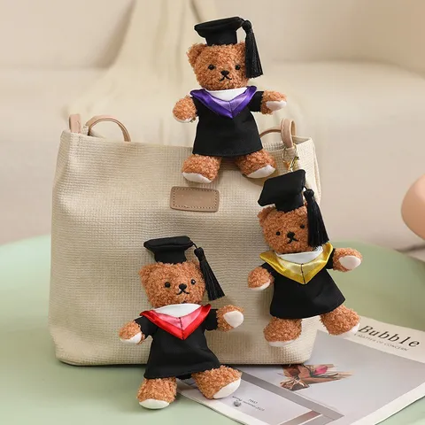 Lindo Colgante de Peluche de Oso con Sombrero de Doctor Oso de Graduación Llavero de Bolso de Mujer