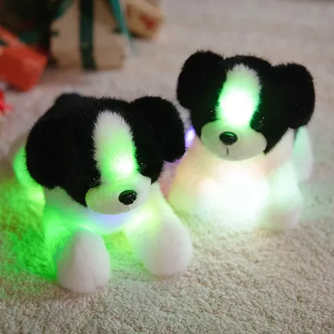 Luminous Border Collie Plush Toy Stuffed Puppy Doll Cute LED Light Up Dog Animal Toy Children Kids Birthday Gift