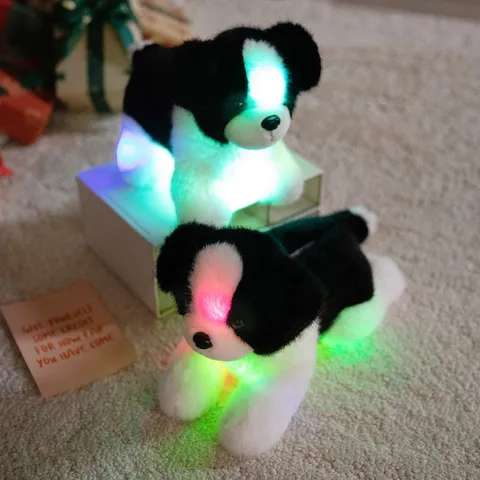 Luminous Border Collie Plush Toy Stuffed Puppy Doll Cute LED Light Up Dog Animal Toy Children Kids Birthday Gift