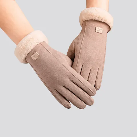 Gants Chauds d'Hiver pour Femmes Brodés Thermiques Épais en Daim Écran Tactile Coupe-vent Mitaines par Temps Froid