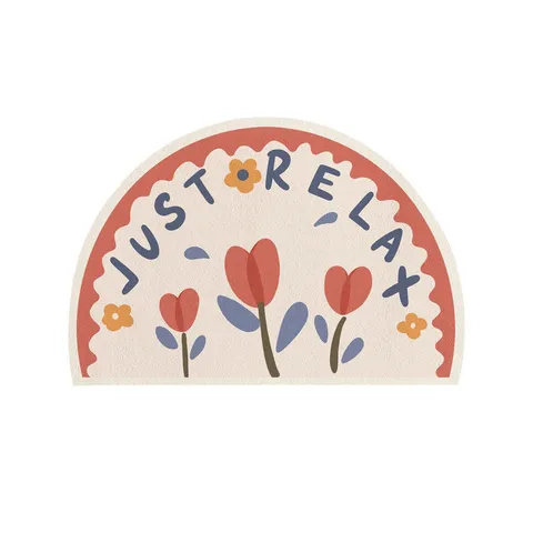 Non Slip Semi Circular Floor Mat Absorbent Polyester Rug With Floral Print And Inspirational Quotes For Home