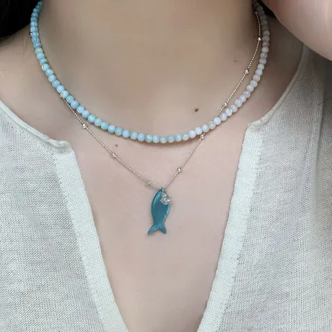 Collier en Strass Poisson Vert Menthe Alliage Chaîne de Clavicule Superposée Boucles d'Oreilles Poisson Bijoux Femme Style Coréen