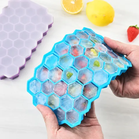 Silicone Honeycomb Ice Cube Mold Household Flexible Ice Tray With Lid DIY Ice Maker Kitchen Gadget For Drinks