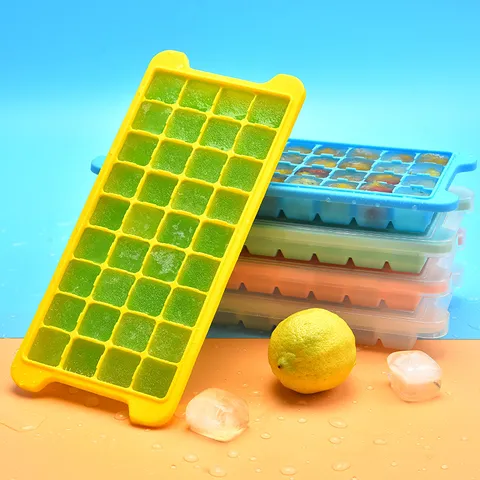 Silicone Ice Cube Tray With Lid 36 Grids Square Ice Maker Mold Flexible Kitchen Gadget Reusable Food Grade Ice Tray Home Bar