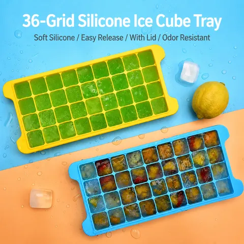 Silicone Ice Cube Tray With Lid 36 Grids Square Ice Maker Mold Flexible Kitchen Gadget Reusable Food Grade Ice Tray Home Bar