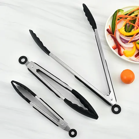 Edelstahl Küche Lebensmittelzange BBQ Buffet Kochen Brot Zange Silikonkopf Antirutsch Griff Restaurant Steak Clip