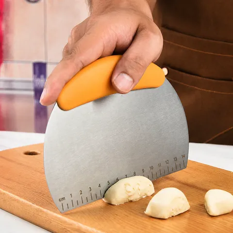 Stainless Steel Bench Scraper And Food Chopper Dough Cutter With Measurement Scale And Non Slip Handle For Baking Pastry