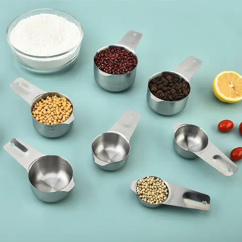 Stainless Steel Measuring Cups And Spoons Kitchen Baking Cookware Tool With Clear Scale Measurement Gadgets