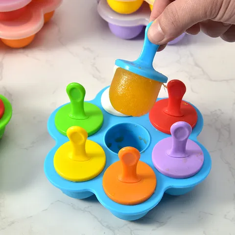 Silicone Popsicle Mold Ice Cream Mold Flower Shape Homemade Ice Tray With Lid And Sticks Baby Food Supplement Box