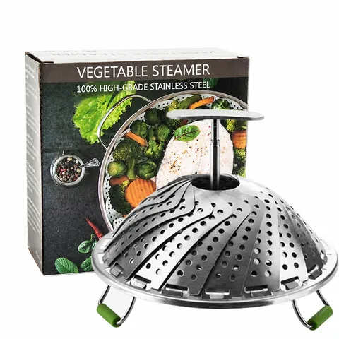 Stainless Steel Folding Steamer Basket Telescopic Steam Rack With Handle For Cooking Vegetables Kitchen Cookware